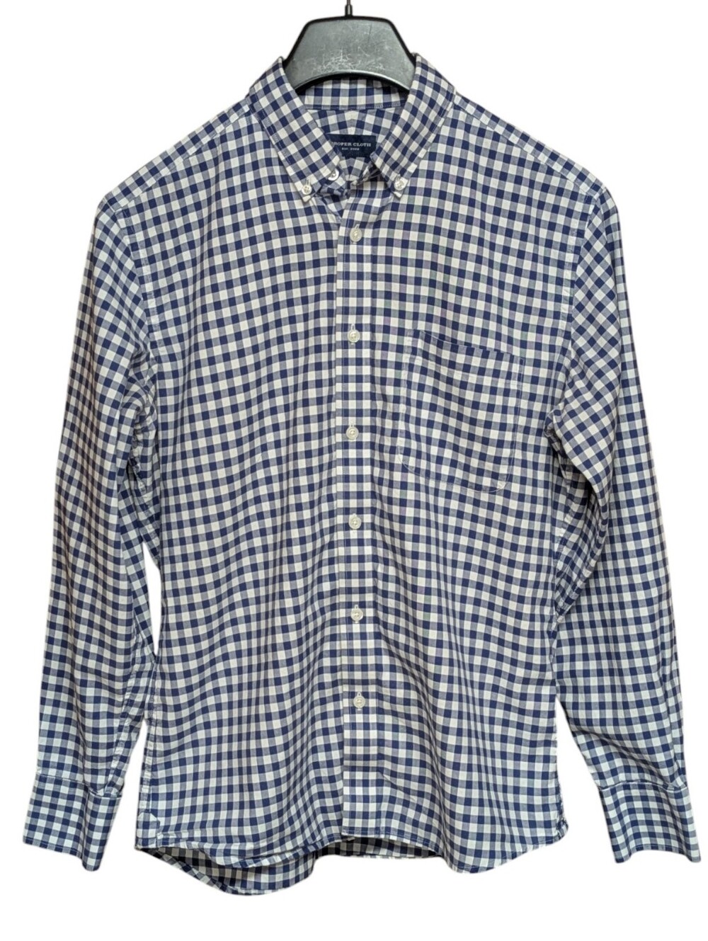 Proper Cloth Mens Blue Check Button Down Shirt 100% Cotton Size 15.5 x 34